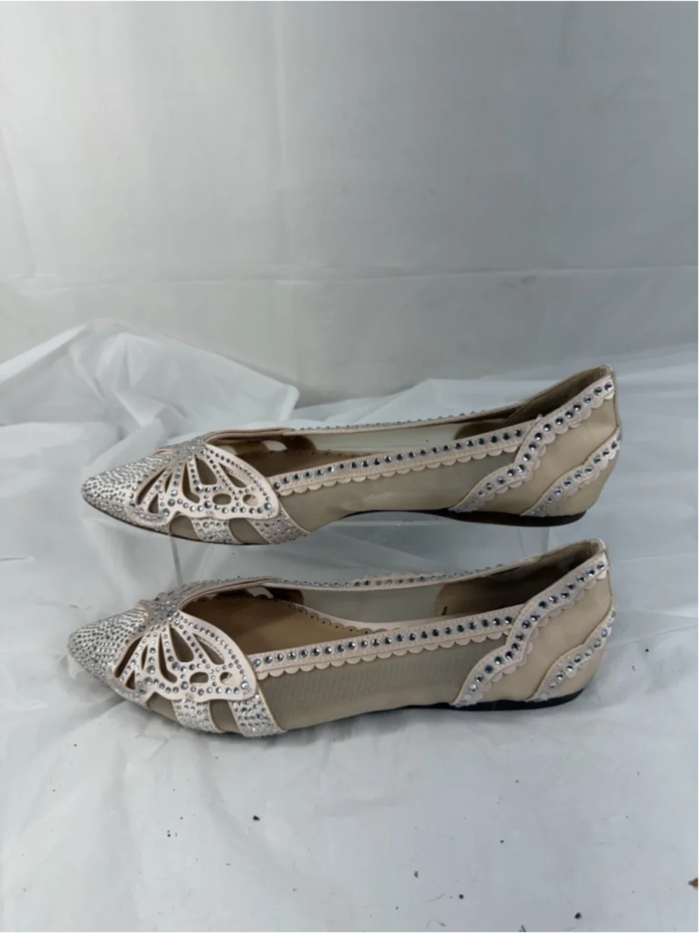 Copper Key Crystal Pointed Toe Butterfly Flat Shoes Womens 8M